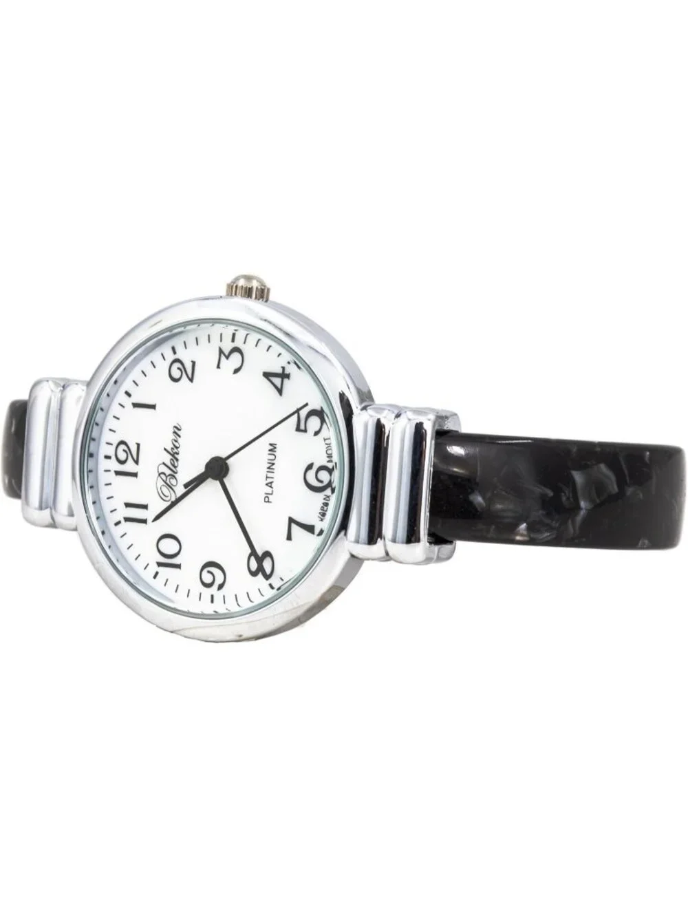 Women's Silver/White/Black Pearl/Round Shell Color Design Cuff Bangle Watch
